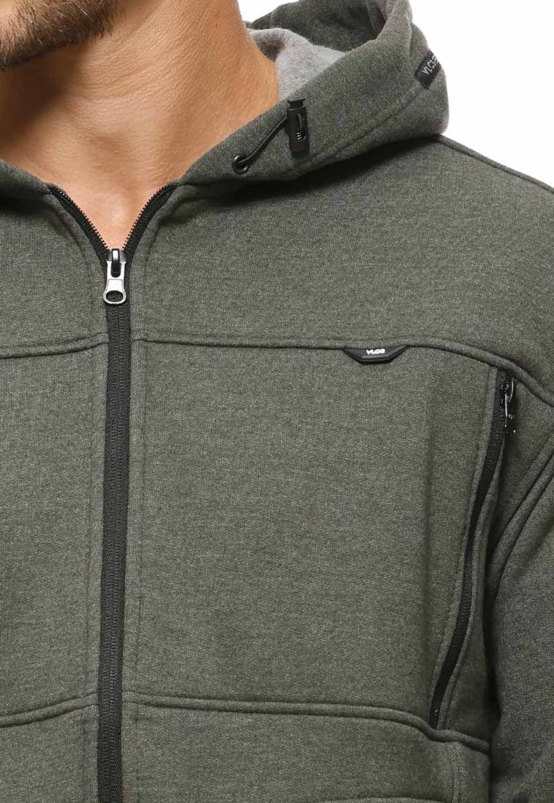 Vista 2 Blusa Moletom Capuz Aberto Masculino VLCS VLCS VIOLAÇÕES verde militar