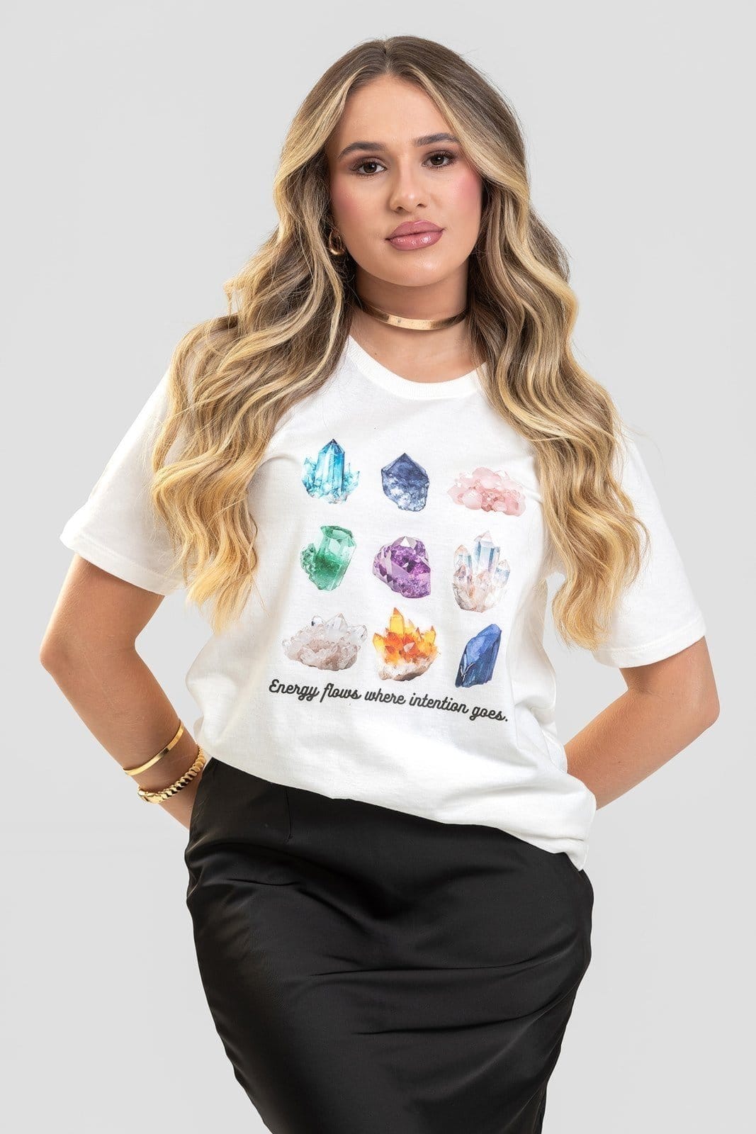 Camiseta Feminina Cianitas Off Estampa Cristais