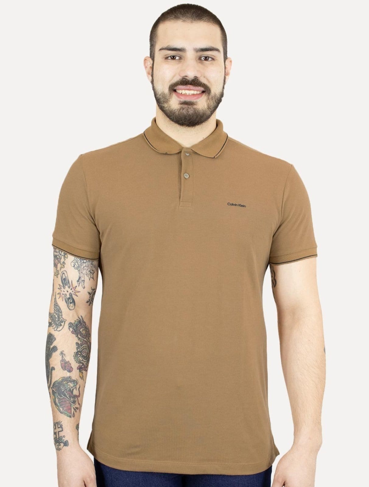Polo Calvin Klein Piquet Slim Básica Havana Mescla