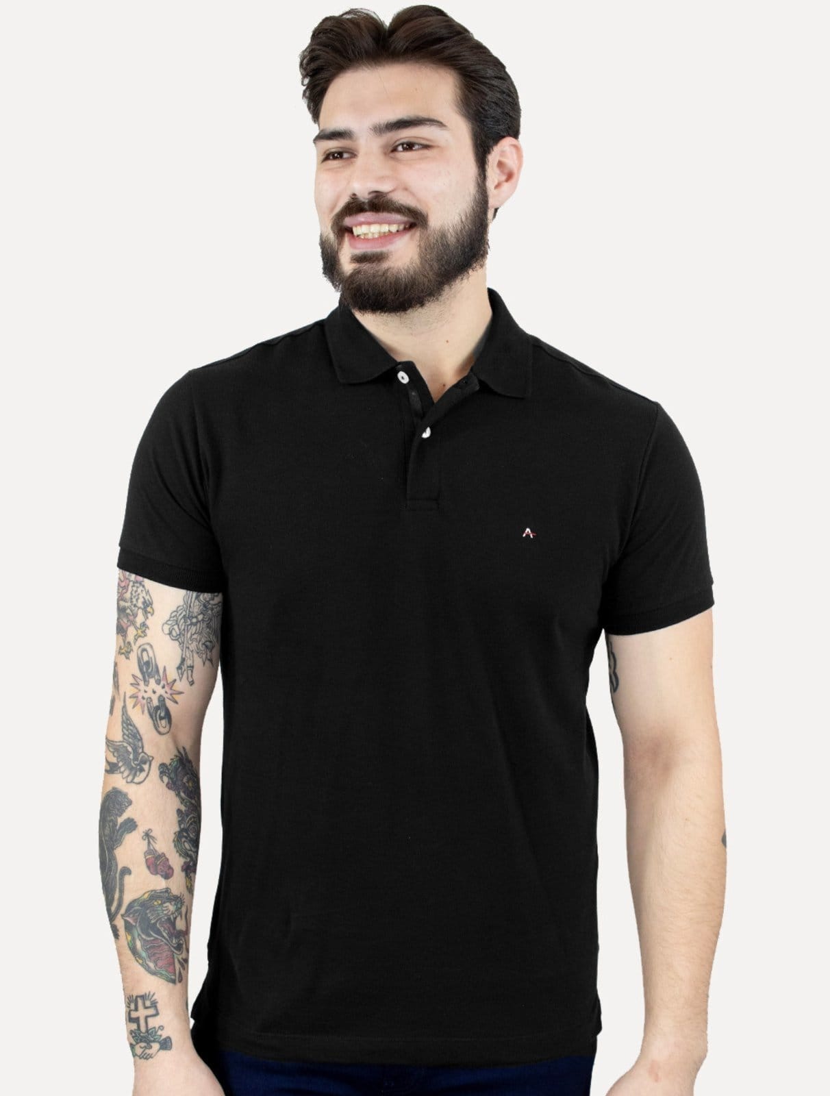 Vista principal Polo Aramis Masculina Piquet Inner Detail Dark Preta Aramis azul marinho