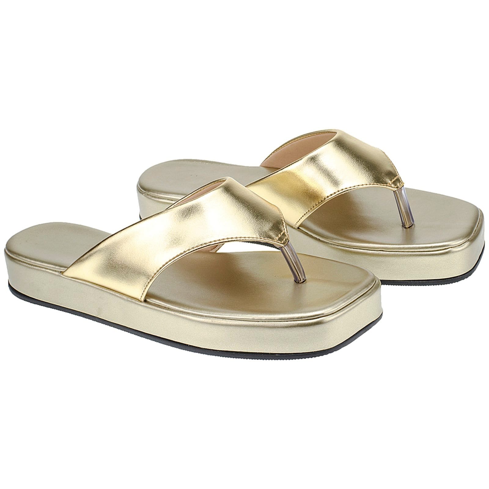 Vista 2 Chinelo Fem Flatform Conforto Moda CIA DOS PASSOS dourado