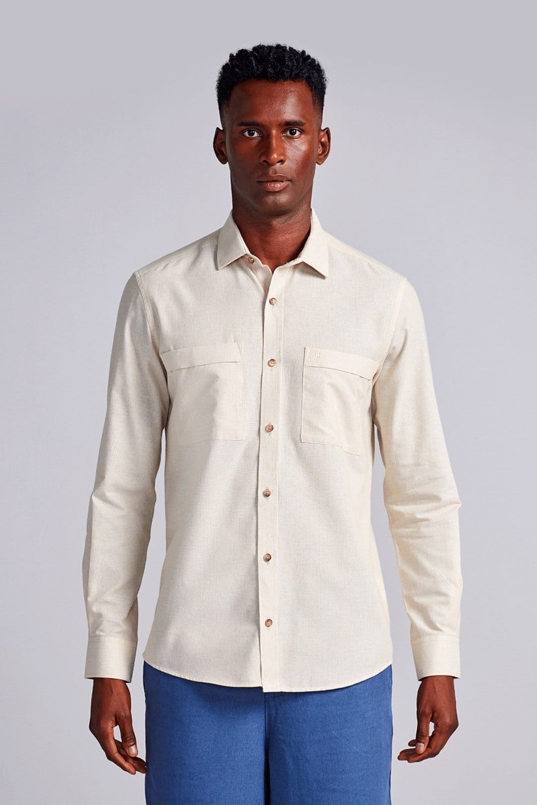HIGHSTIL Camisa com Bolso Comfort Listrada -Branco