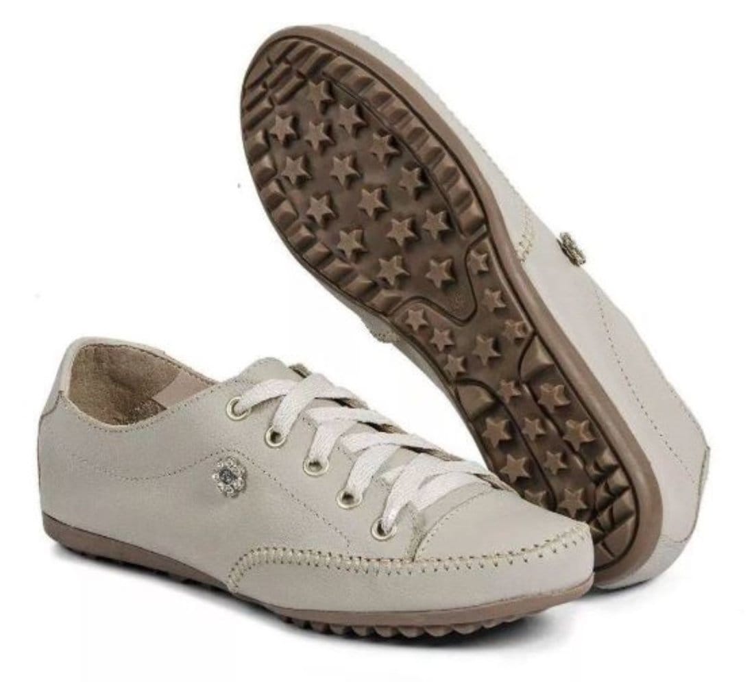 Sapatênis Feminino Confort De Couro Cor com Broche