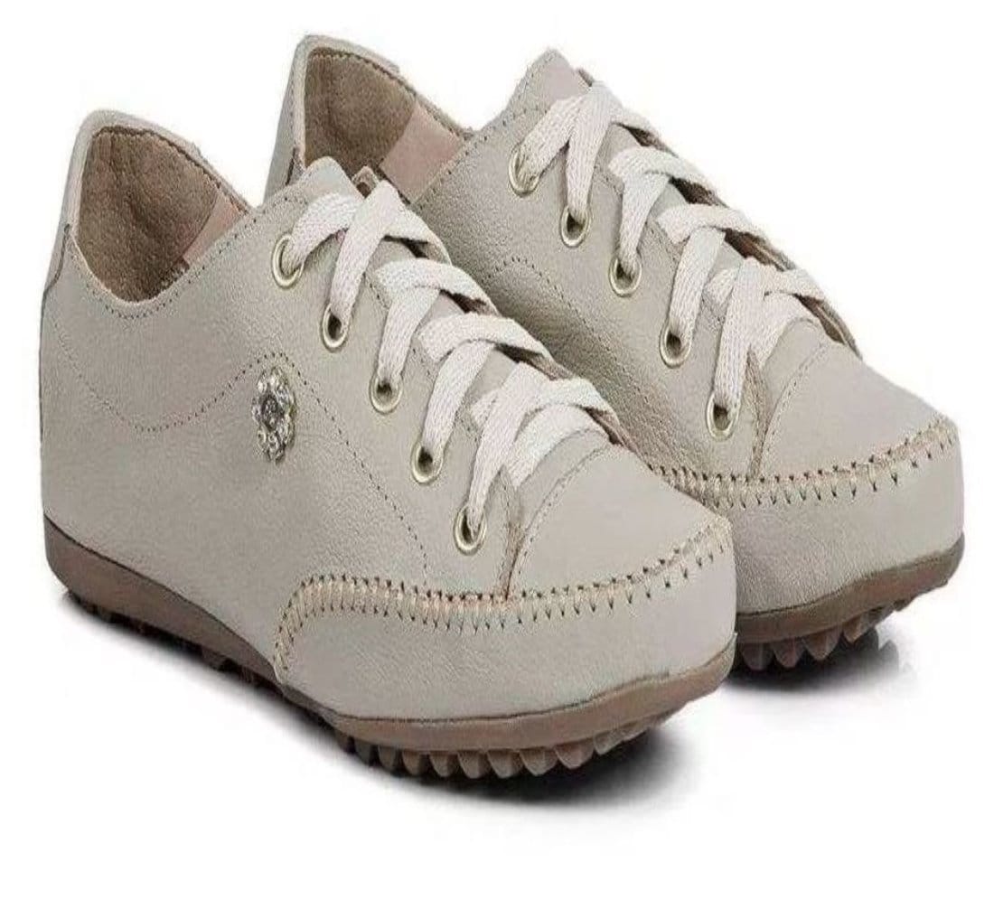 Vista 2 Sapatênis Feminino Confort De Couro Cor com Broche ROMEU E JULIETA SHOES bege