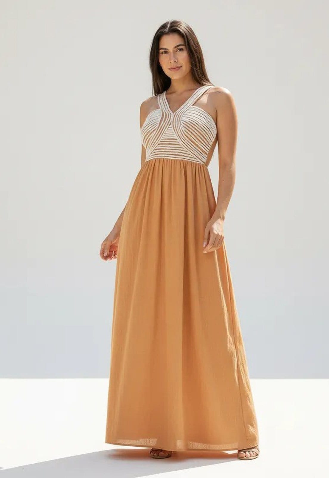 Vista principal Vestido CabanaFree Alvorada Longo Terra do Sol Cabanafree terracota