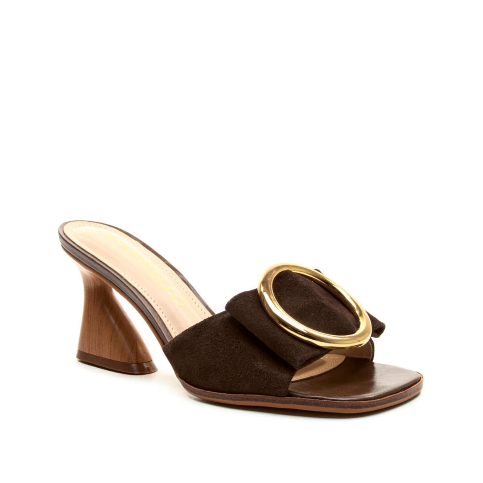 Vista 2 Tamanco Couro Marrom Salto Médio Cecconello 2747008-3 Cecconello café