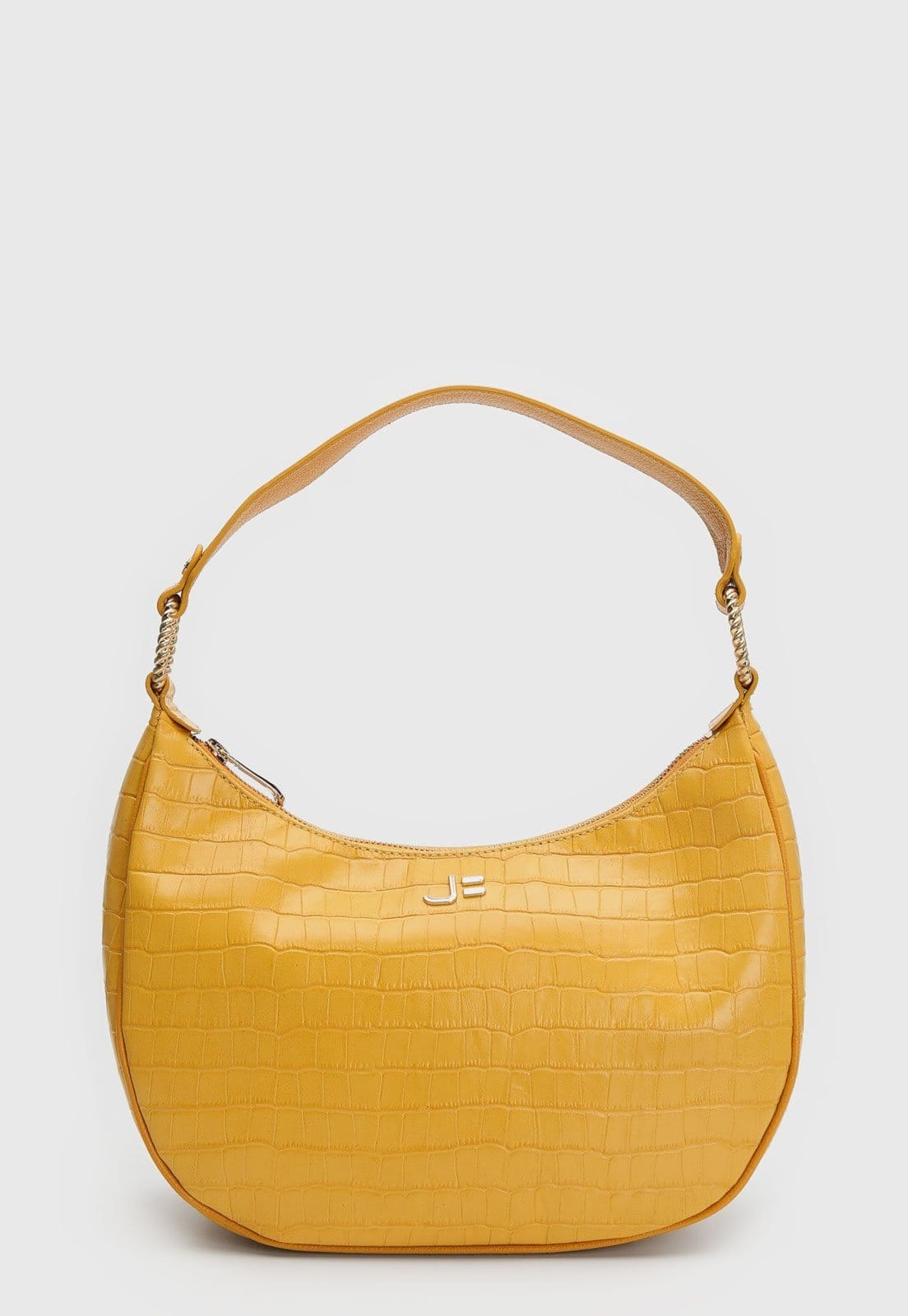 Vista 2 Bolsa de Couro Feminina Jorge Bischoff Croco Corrente Amarela Jorge Bischoff amarelo