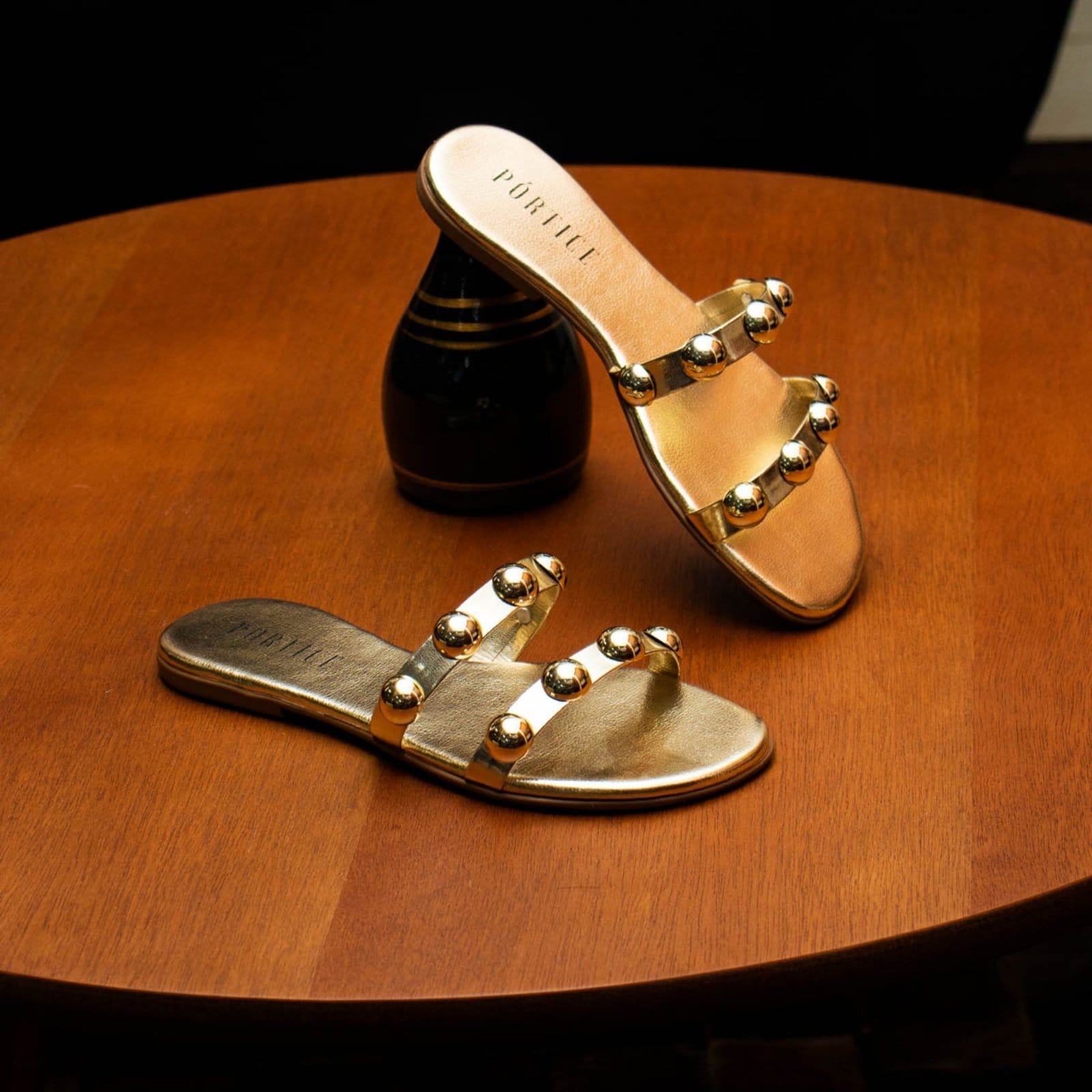 Sandália Feminina Rasteirinha Rasteira Papete Flatform Enfeite Metalizado Metal Brilho