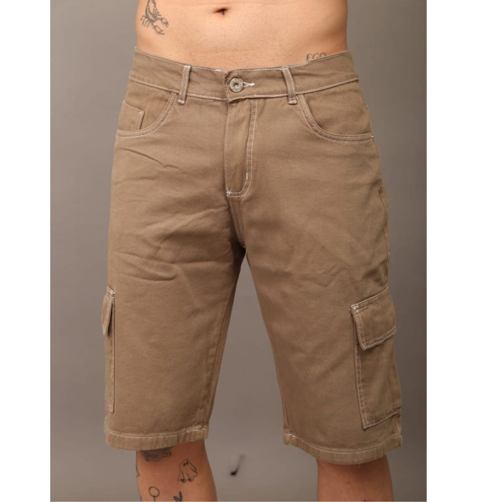 Bermuda com Costura Branca Sarja Masculina