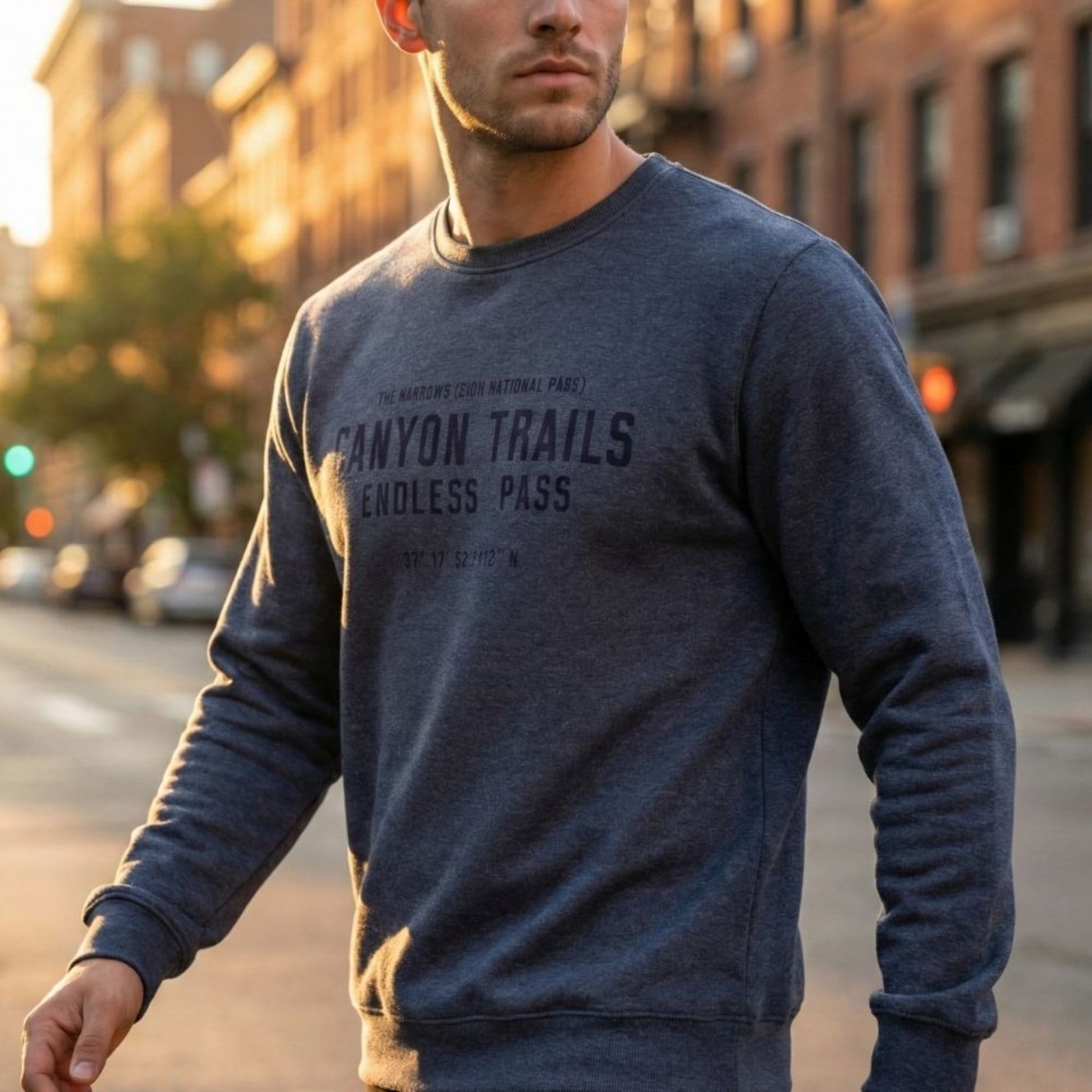 Moletom Masculino Desayner Estampa Frontal Marinho Mescla