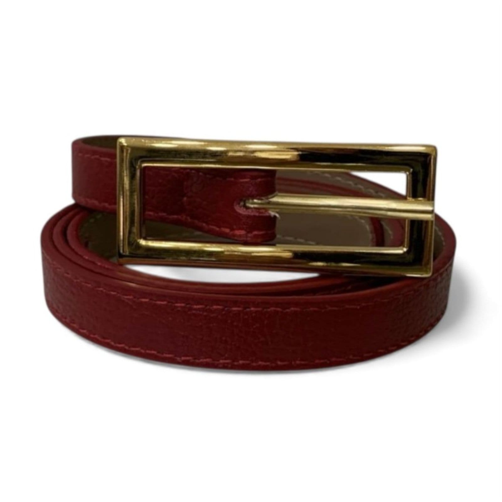 Vista 2 Cinto Feminino em Couro Fivela Comprida Dourada 034 Mariart vermelho