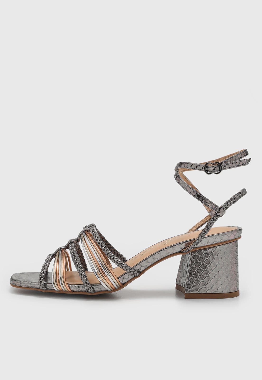 Sandália Feminina Luiza Barcelos Salto Bloco Tiras Metalizadas