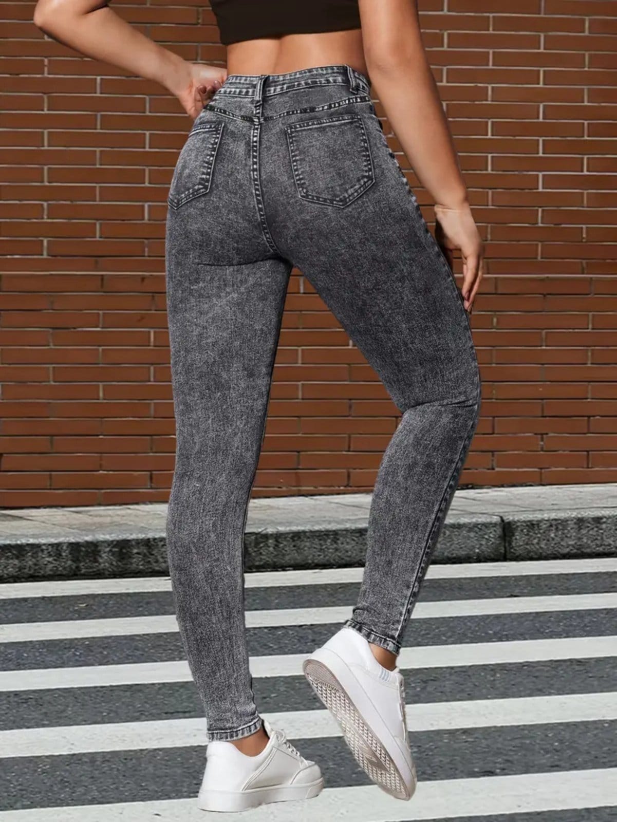 Vista 2 Calça Jeans Skinny Feminina Safira Moda Colada Grafite Safira Moda preto