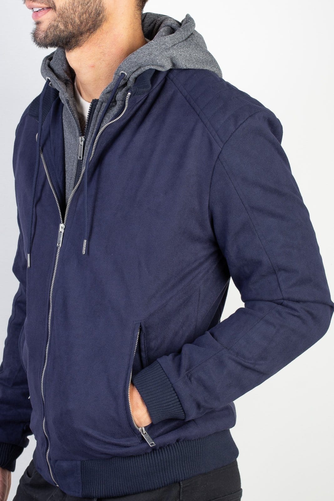 Vista 2 Jaqueta Enluaze Suede Capuz e Gola Moletom Removível 91391 Enluaze azul marinho