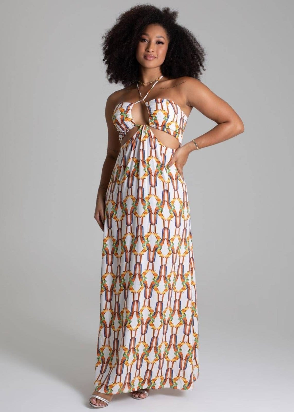 Vista 2 Vestido Londo Sawary Estampado - 279726 Sawary laranja