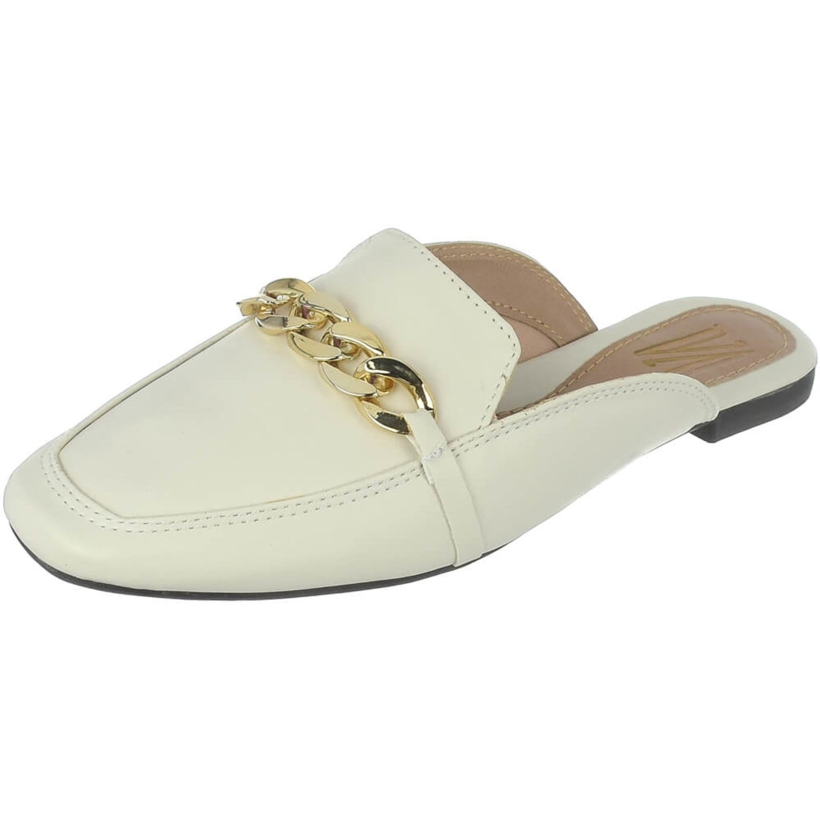 Mule Sapatilha Feminina Bico Quadrado Flat Macio Via Angel 44.03 Off-White