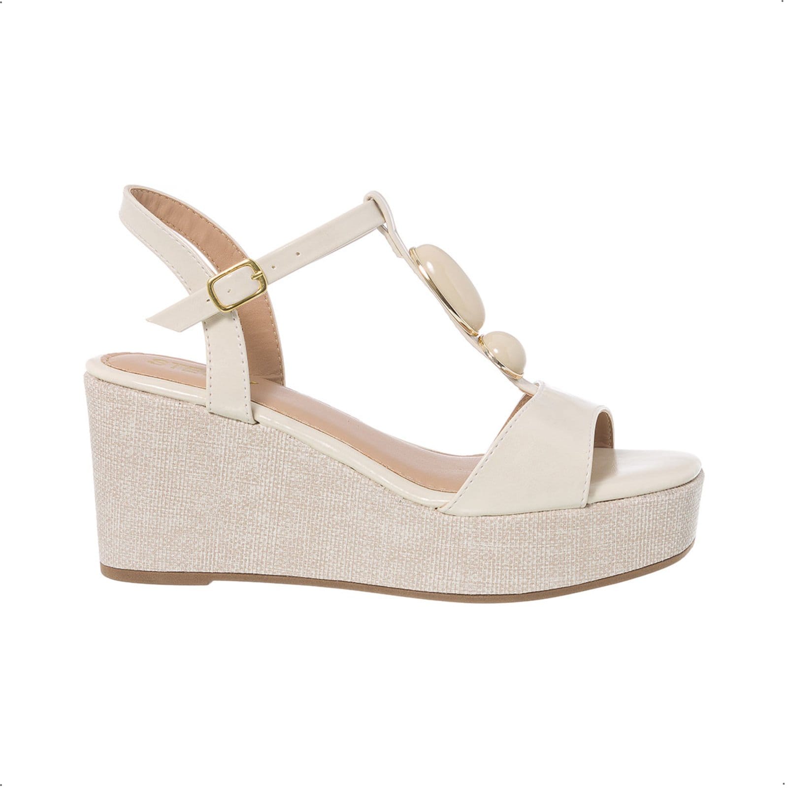 Sandália Anabela Plataforma Stessy Boho Chic Pedraria Rafia Lançamento Verão Off White