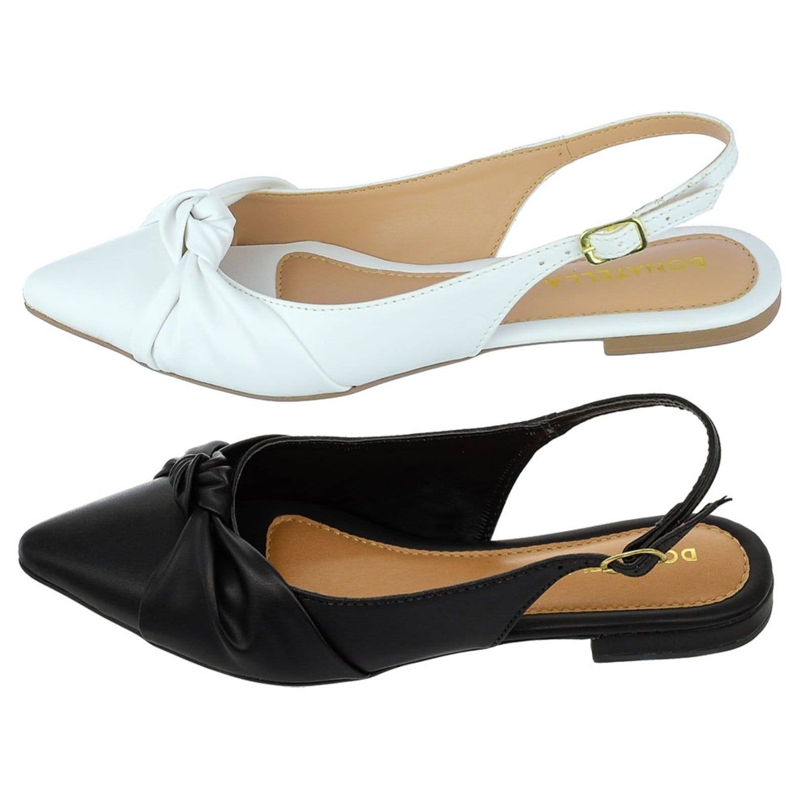 Kit 2 Pares Sapatilha Feminina Bico Fino Mule Slingback CM Calçados Nó e Branco