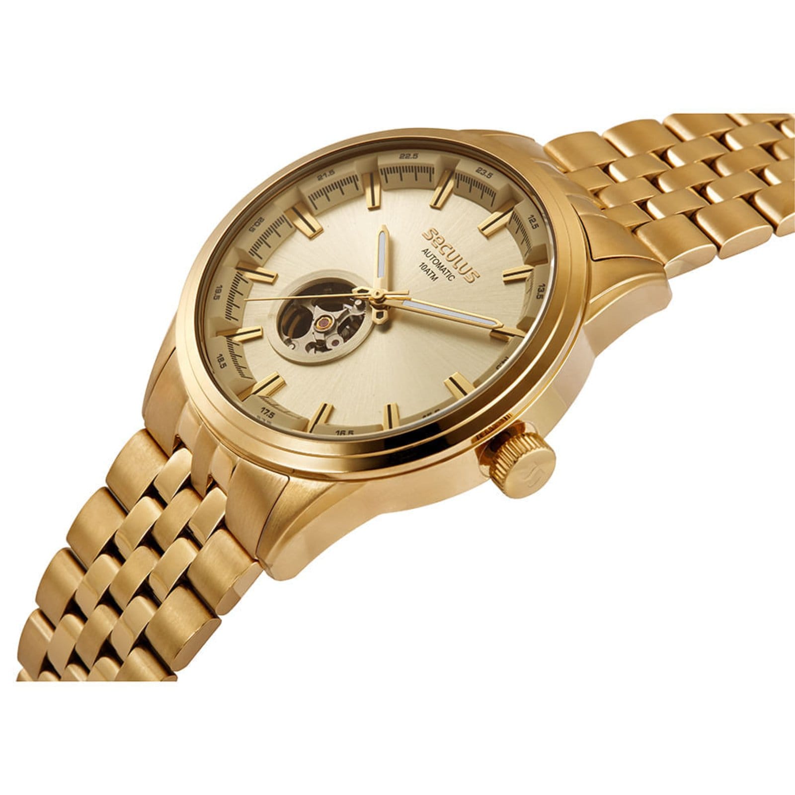 Vista 2 Relógio Masculino Aço Champagne Automático Seculus dourado champagne