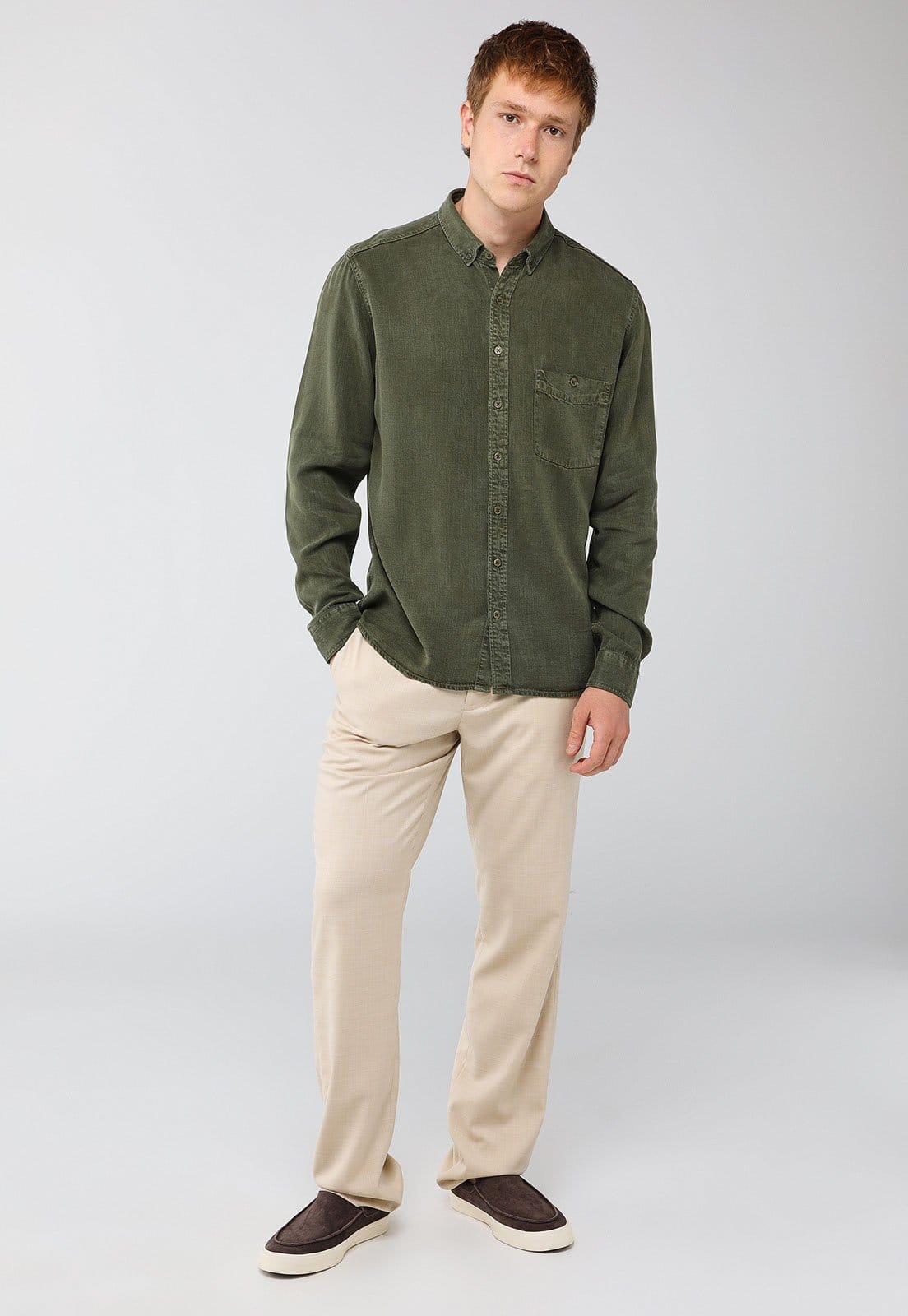 Vista 2 Camisa Masculina Dudalina Manga Longa Escura Dudalina verde