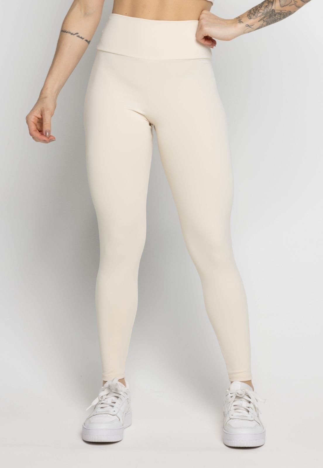 Calça Legging Vekyo Poliamida Cintura Alta Zero Transparência Feminina Off White