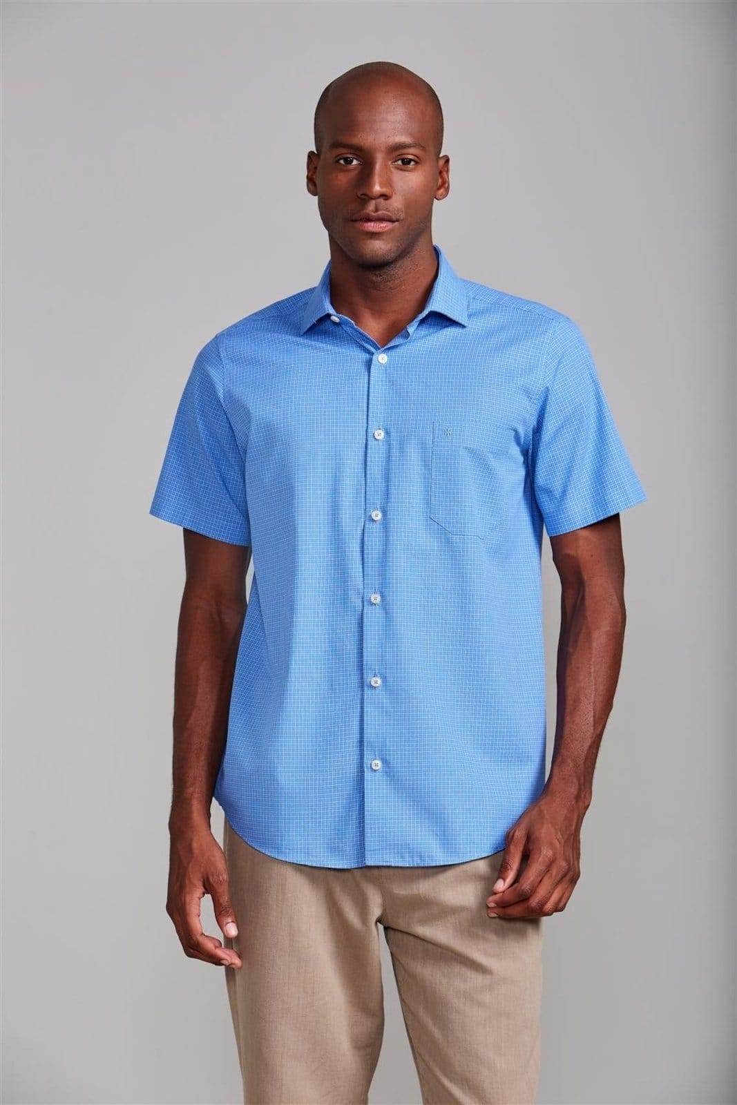 HIGHSTIL Camisa Manga Curta com Bolso Comfort Listrada Médio