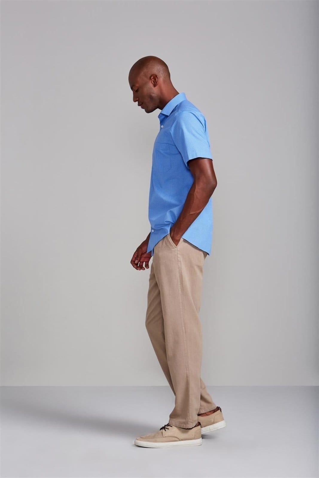 Vista 2 HIGHSTIL Camisa Manga Curta com Bolso Comfort Listrada Médio HIGHSTIL azul