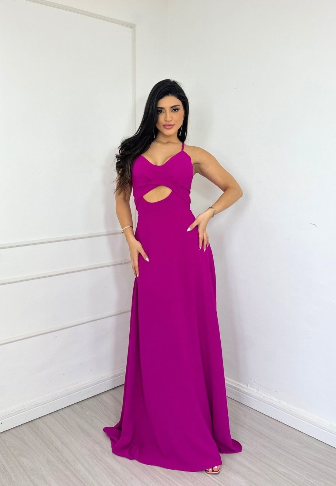 Vestido Longo Alcinha Abertura no Tórax Felicity Fúcsia