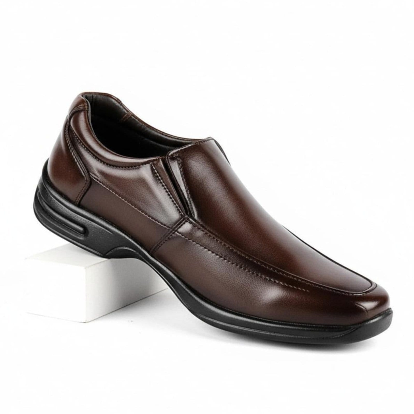 Vista 2 Kit 2 Mocassim Loafer Social Masculino Elástico Ortopédico Antistress Bico Quadrado Sapatofran preto