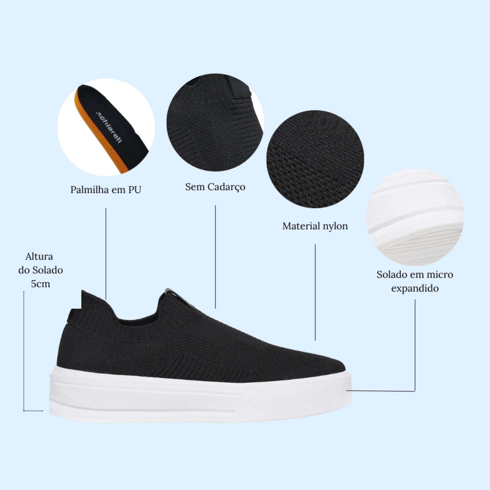 Vista 2 Sapatênis Masculino Knit Meia Confortável Estiloso Casual 325 Schiareli preto