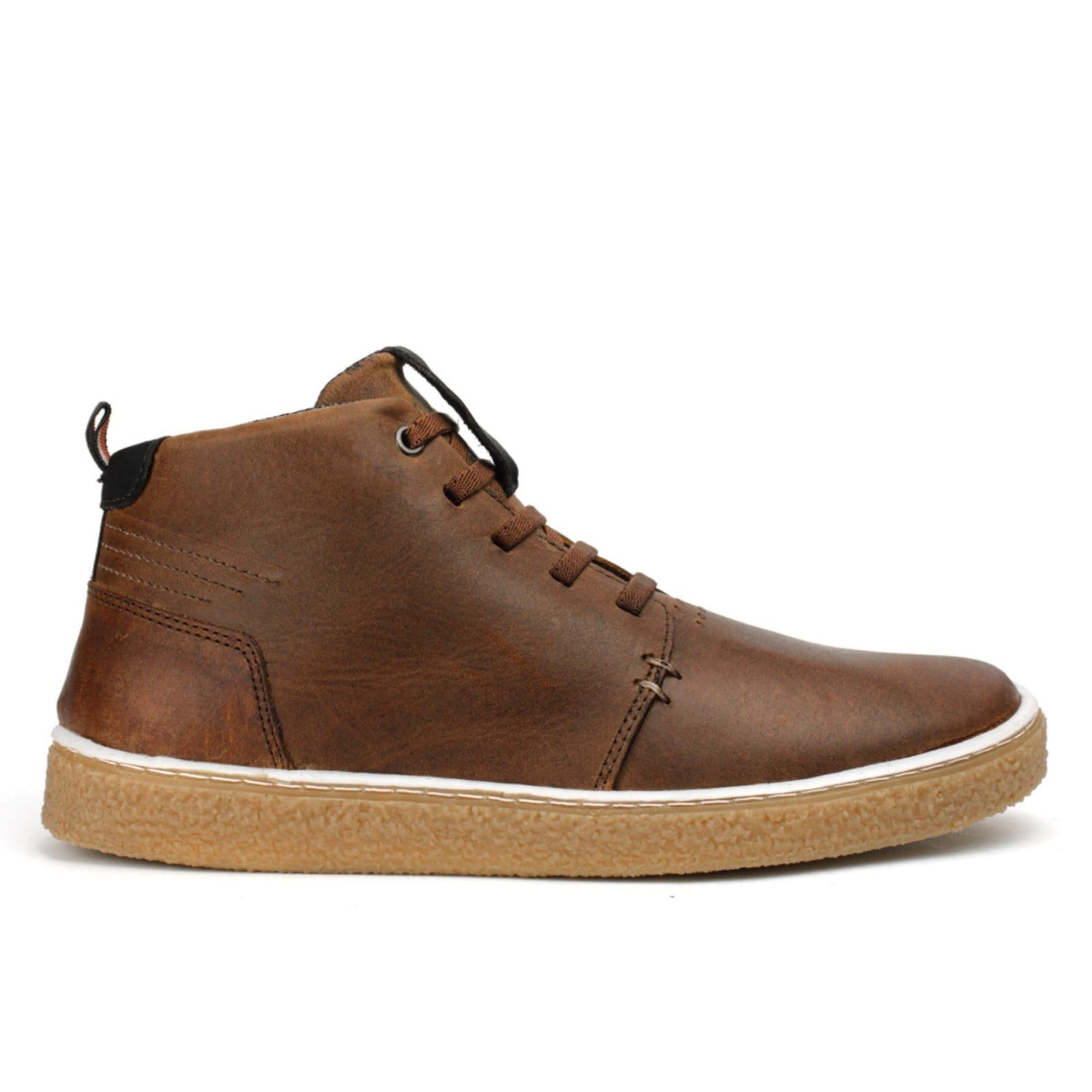 Bota Casual Couro Masculina Solado Natural Borracha Amarração Cano Curto Confortável Básica Marrom