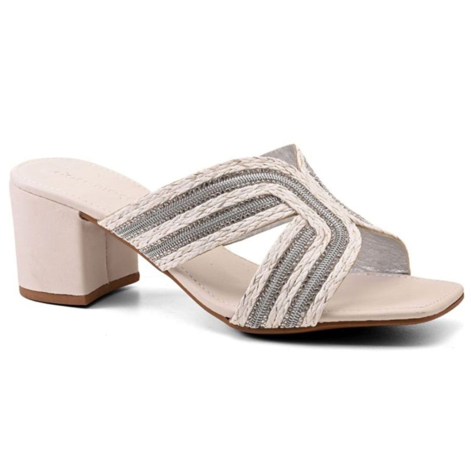 Vista 2 Tamanco Feminino Salto Bloco Off White Brilho Santa Rosa off-white white