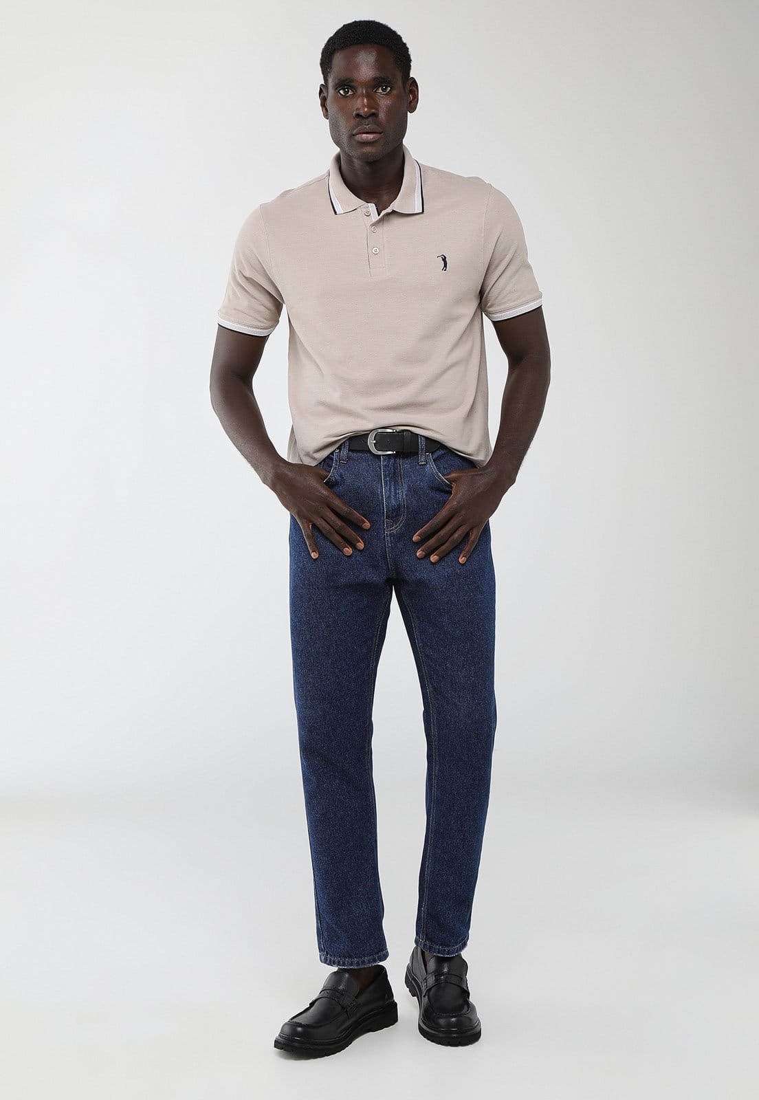 Vista 2 Polo Masculina Aleatory Gola Contrastante Aleatory bege