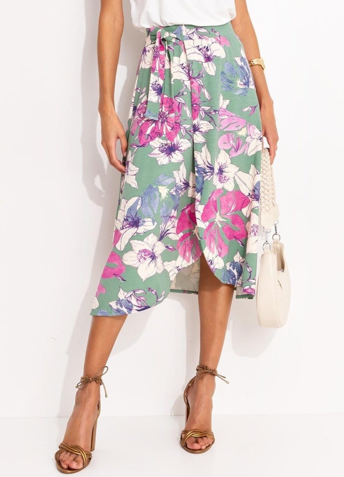 Saia Floral Artístico Em Malha De Viscose