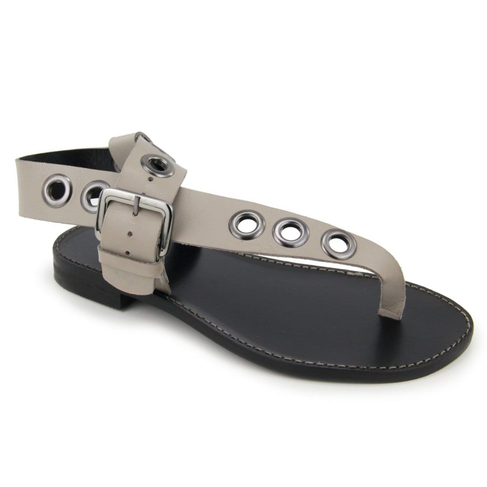 Vista 2 Sandália Rasteira Feminina em Couro Ilhós Maria Paula Grey MARIA PAULA cinza grey