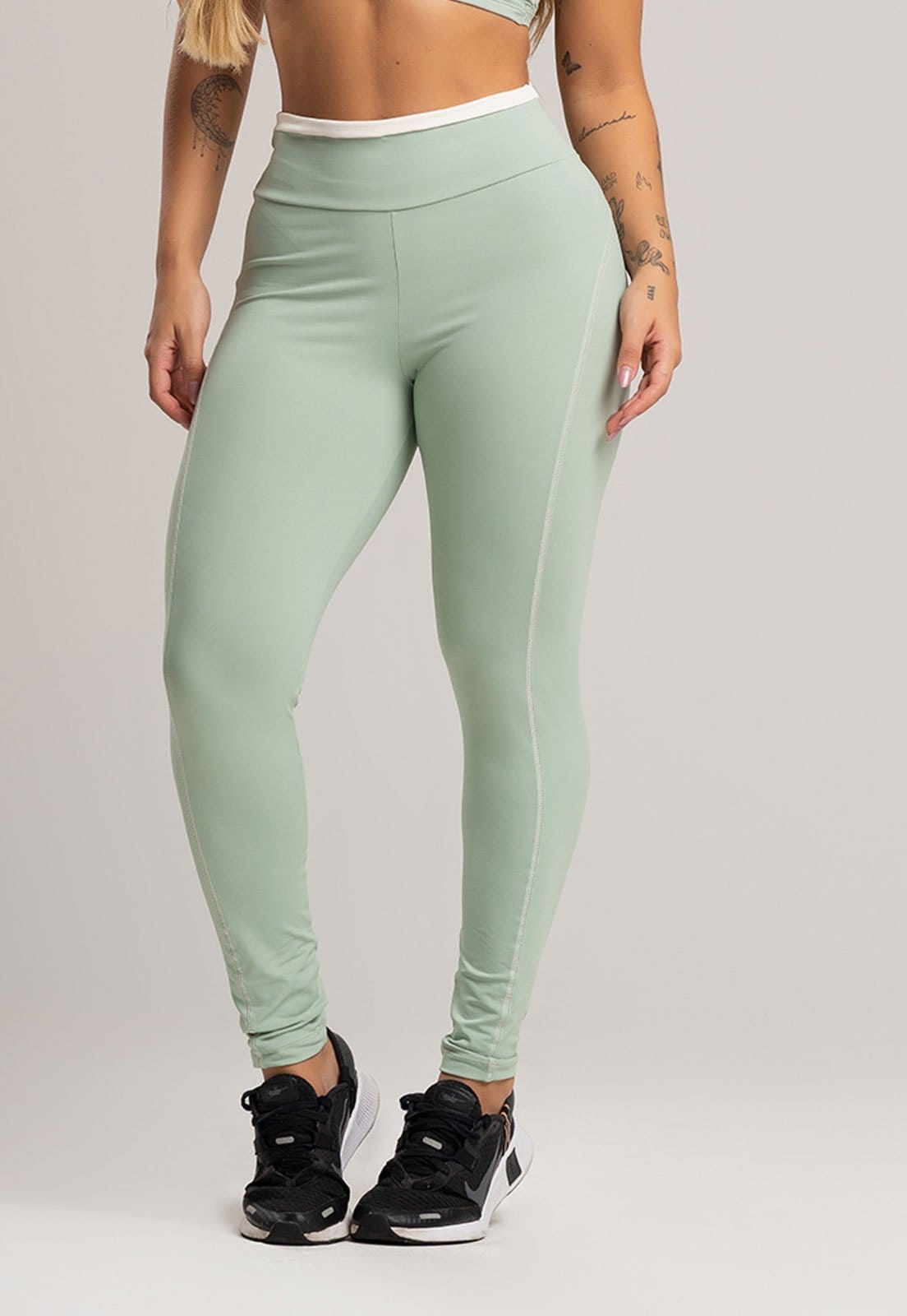 Calça Legging MVB Modas Cós de Vira Cintura Alta Feminina Poliamida Pistache