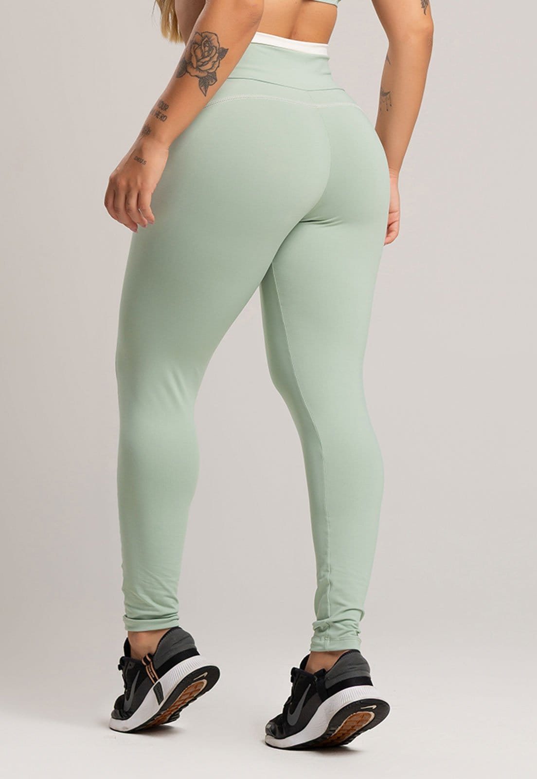 Vista 2 Calça Legging MVB Modas Cós de Vira Cintura Alta Feminina Poliamida Pistache Mvb Modas verde