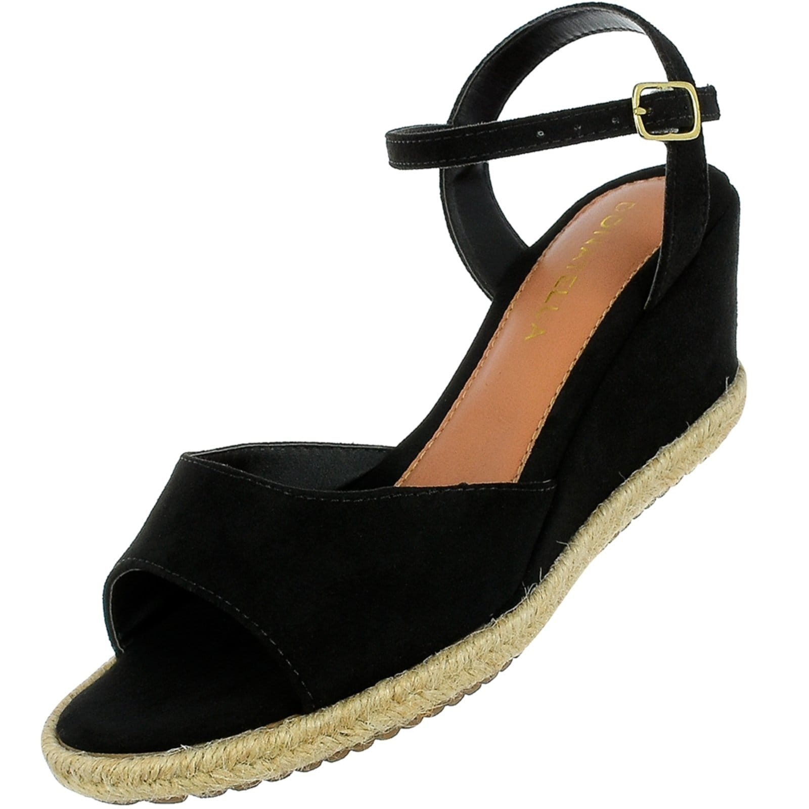 Vista 2 Sandália Anabela Feminina Plataforma CM Calçados Macia Corda Natural Camurça Preto Monte Shoes preto natural