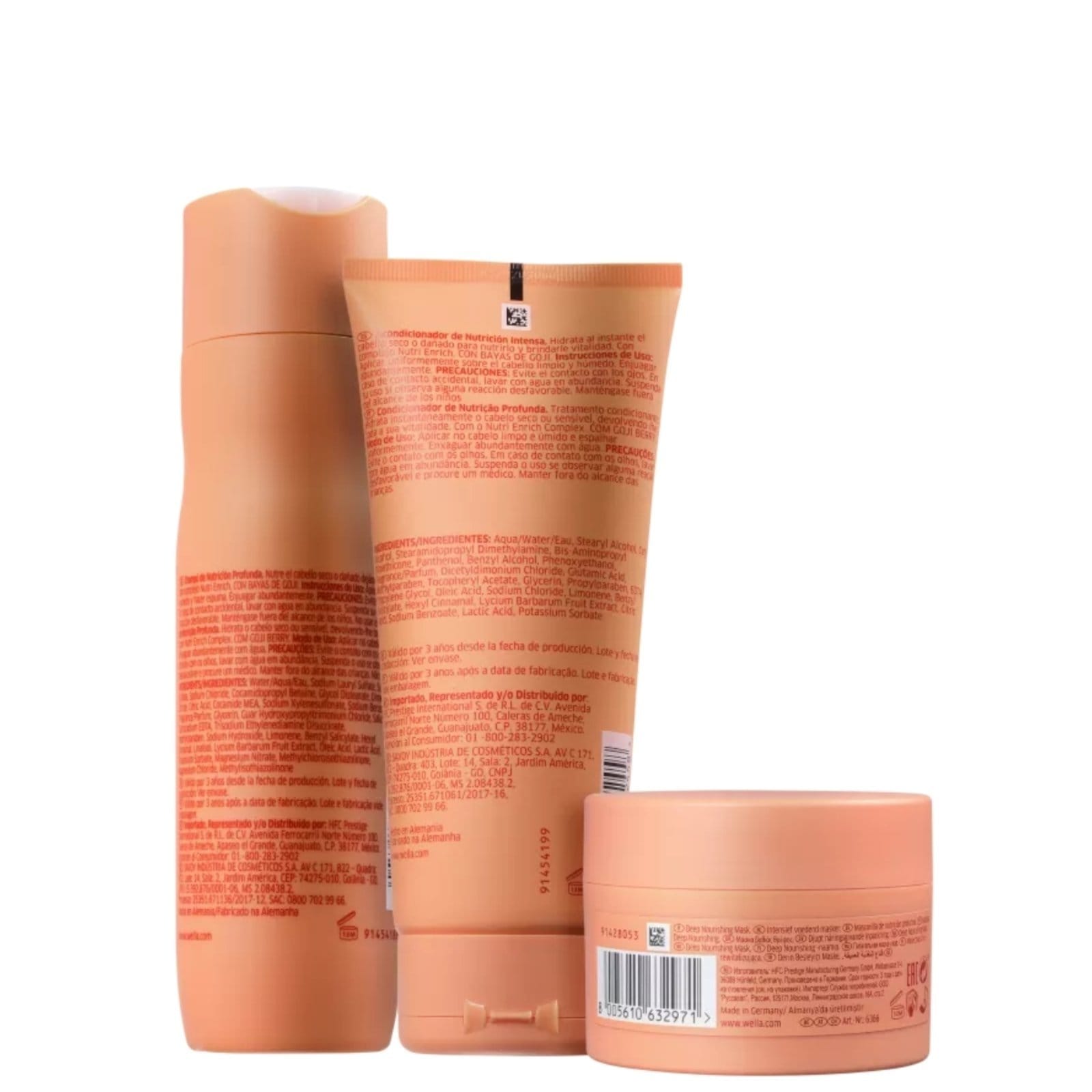 Vista 2 Kit Wella Nutri Enrich Shampoo 250Ml + Condicionador 200Ml + Máscara Wella unico