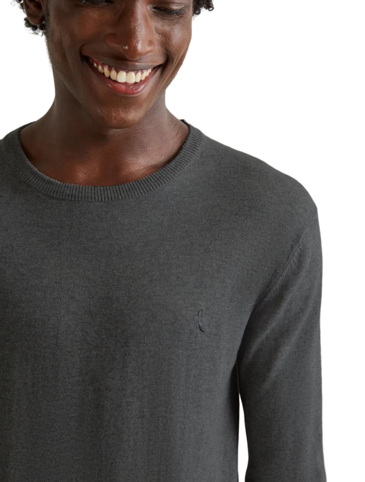 Vista 2 Suéter Reserva Masculino Tricot Basico Gola Careca Chumbo Mescla Reserva cinza