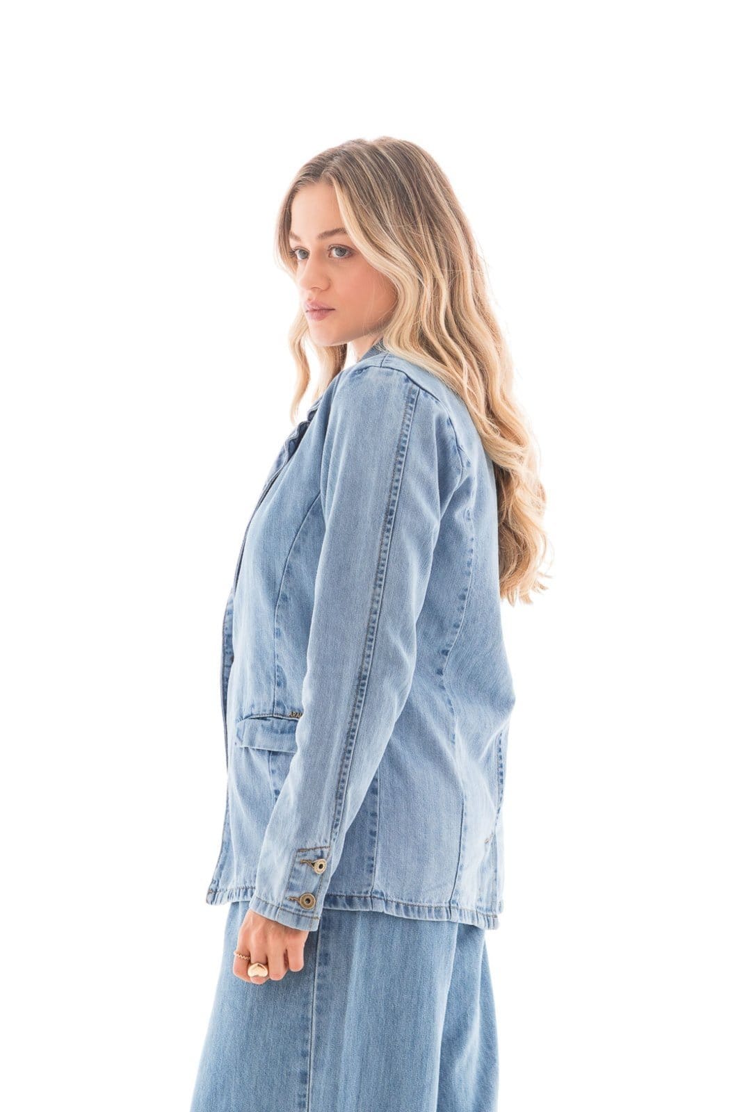 Vista 2 Blazer Jeans Feminino Premium Denim ARAUTO JEANS azul denim
