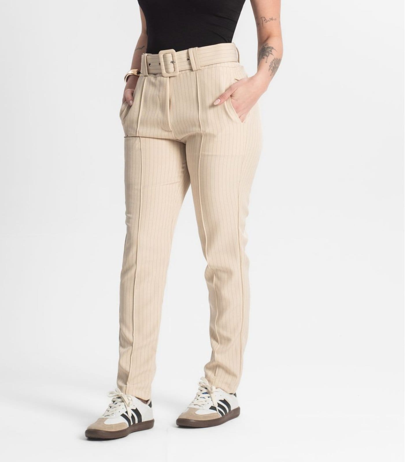 Vista 2 Calça Alfaiataria Tradicional Com Cinto Select Select bege