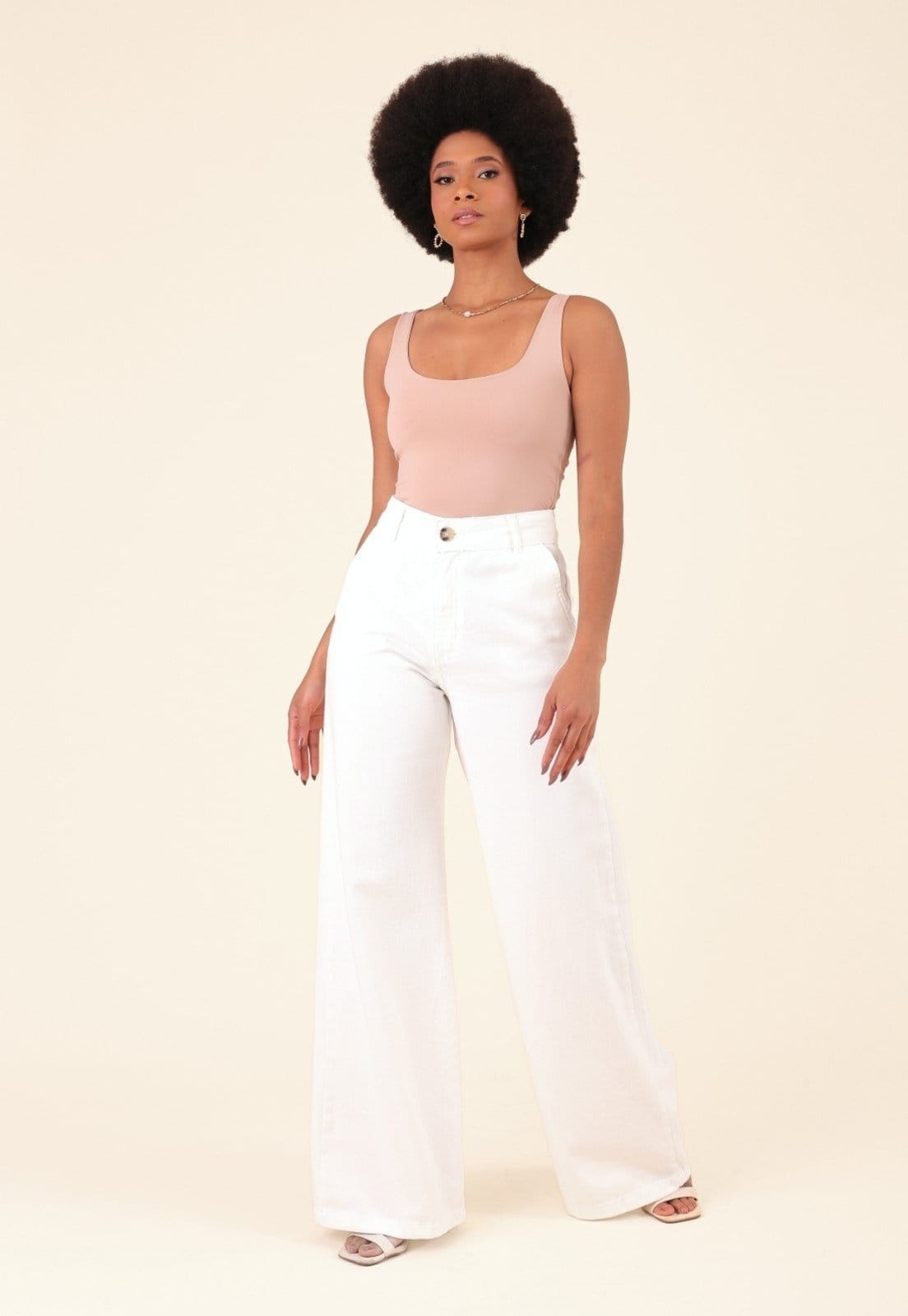 Calça Pop Me Wide Leg Em Sarja Off-White