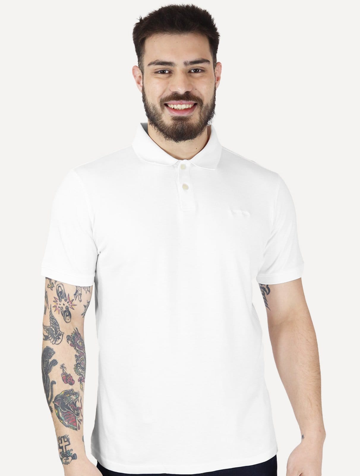 Polo Calvin Klein Masculina Regular Básica Interlock Liquid Touch Branca