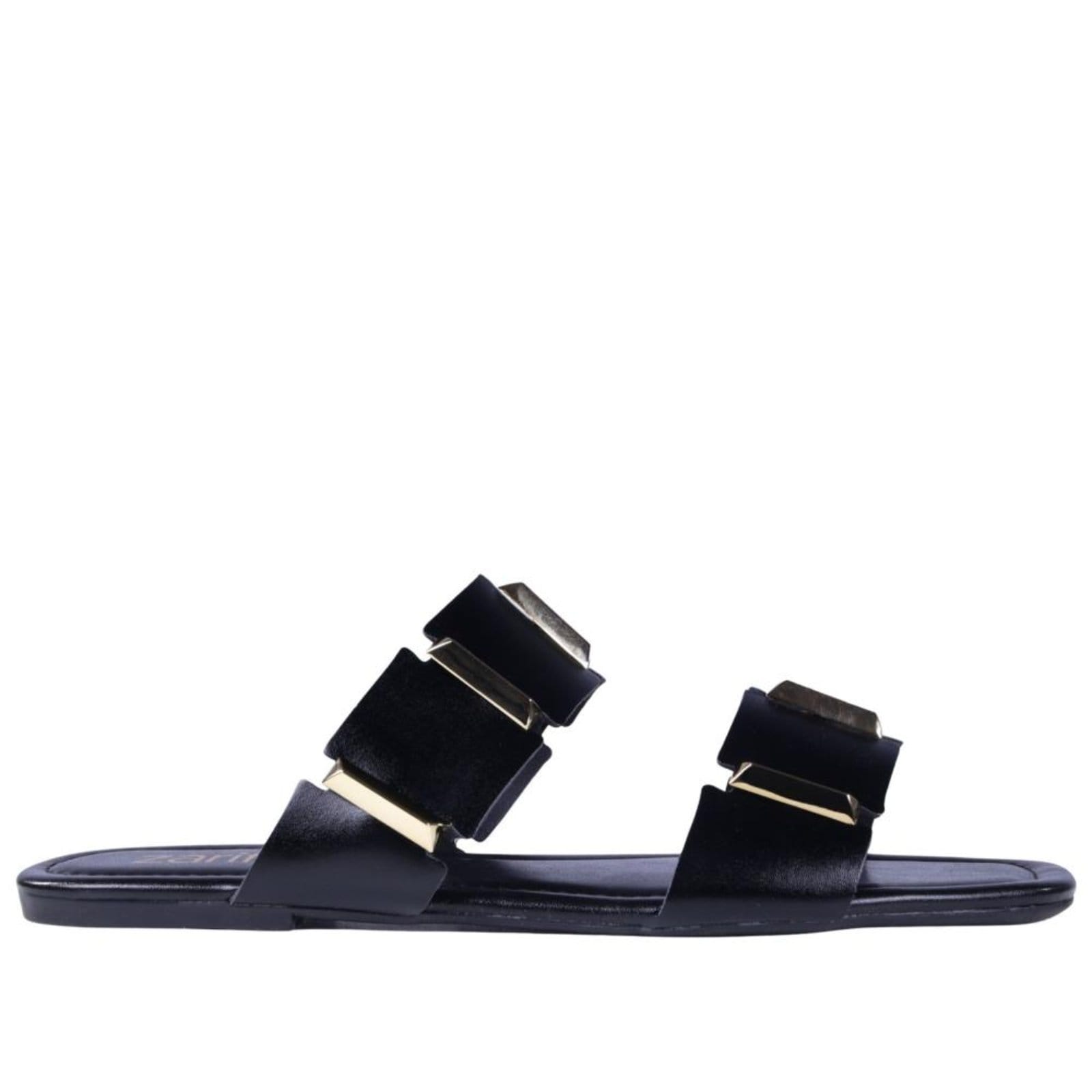 Sandália Rasteira Feminina Zariff 1552039252 Preto/Ouro
