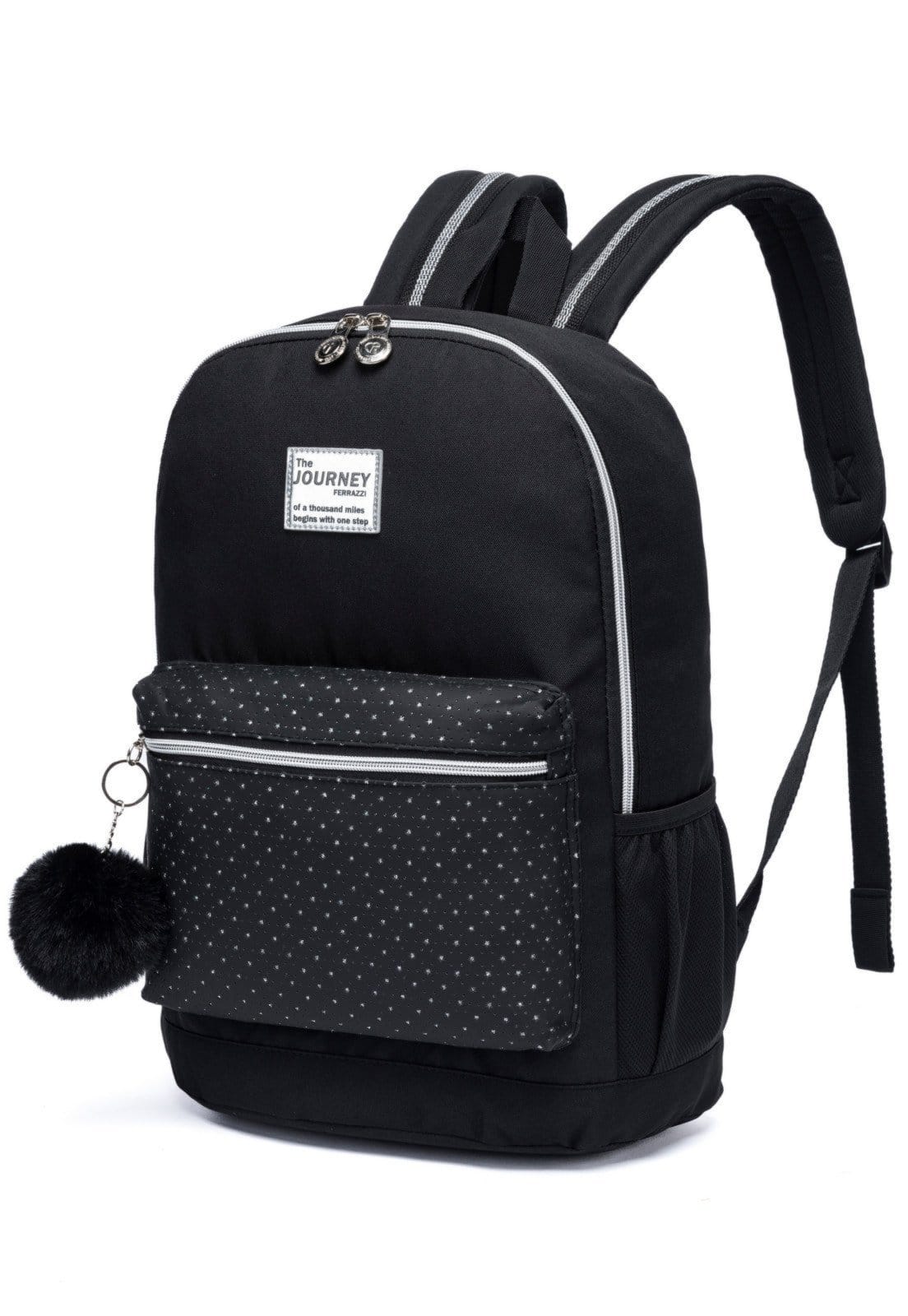 Vista 2 Mochila Feminina Casual Ferrazzi Espaçosa Trabalho Faculdade Moderna Reforçada Ferrazzi preto