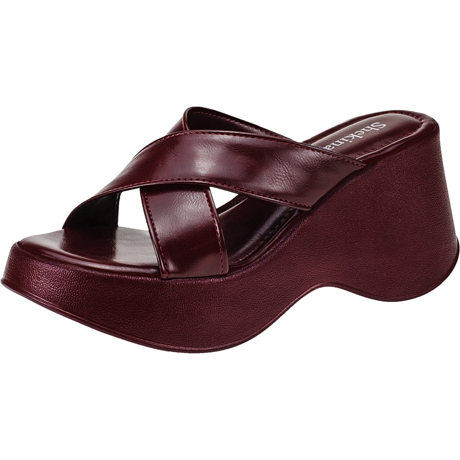 Tamanco Feminino Sapato Plataforma Salto Anabela Sandália Chinelo Shekinah Tiras Cruzadas Conforto Marsala