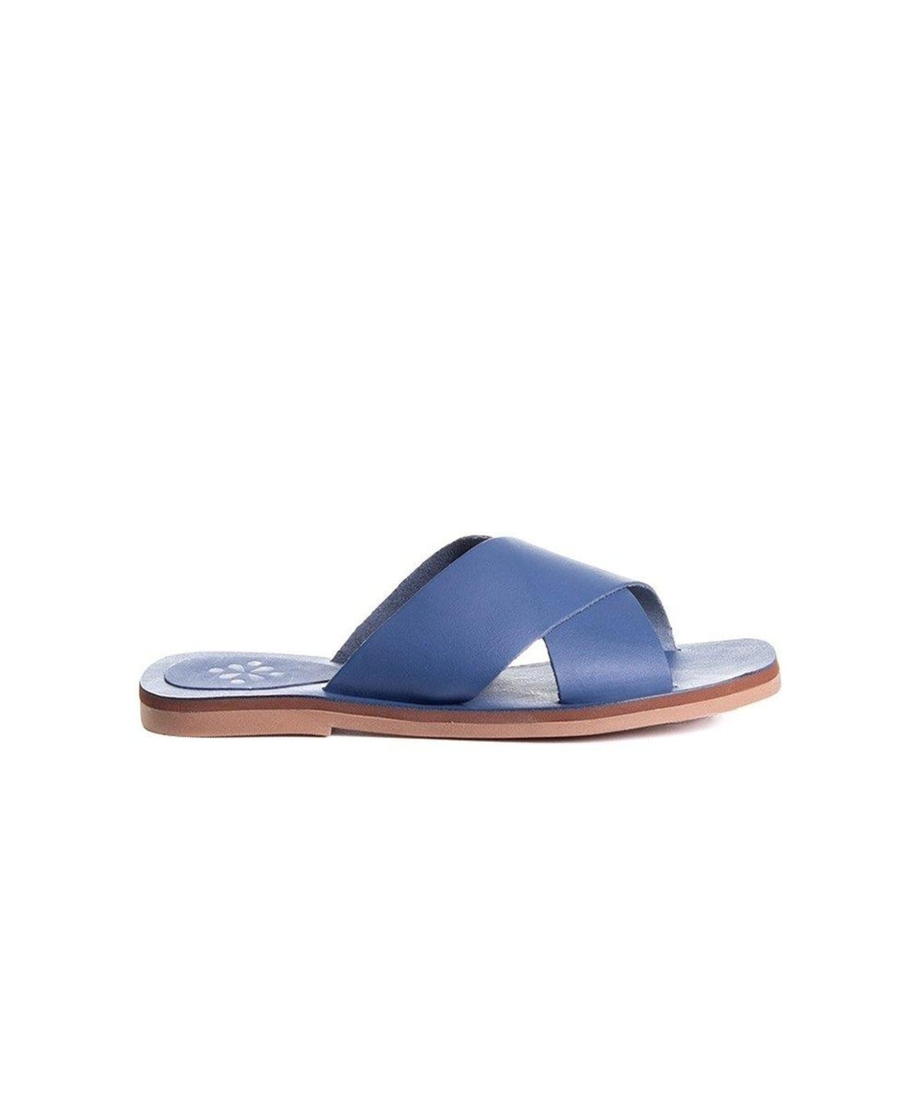 Tamanco Rasteira Pixolé Tiras Couro Azul Incolor