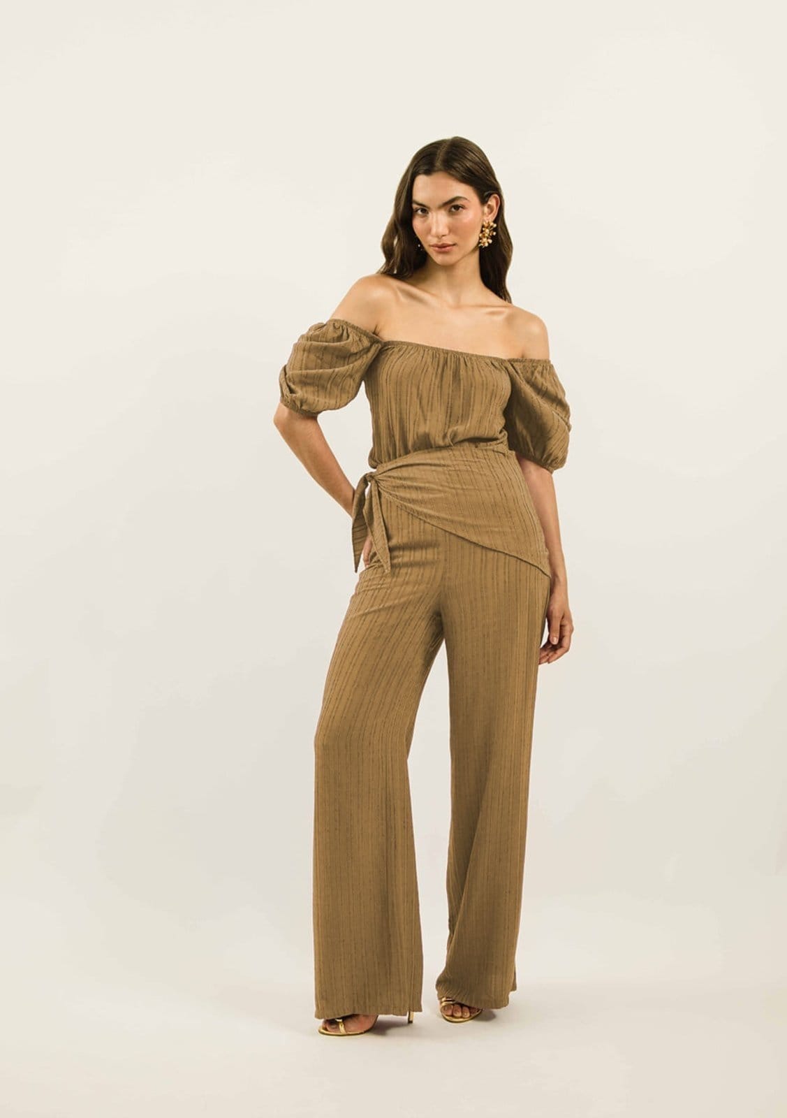 Calça Zinco Pantalona Cós Alto Com Lenço