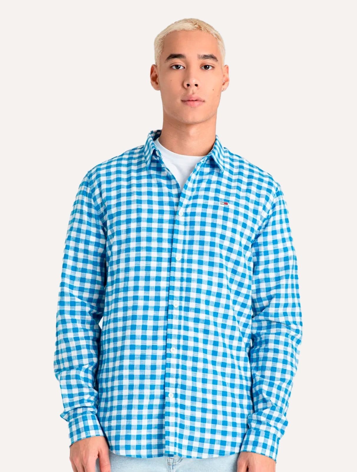 Camisa Tommy Jeans Masculina Xadrez Essential Branca